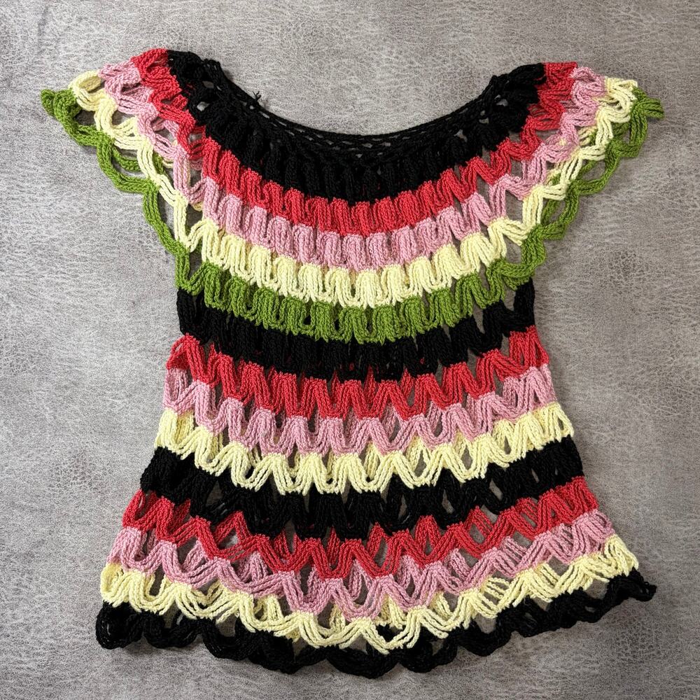 Crochet Striped Knit Short Sleeve Top
